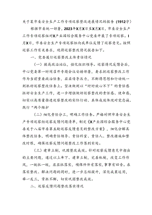 市委安全生产工作专项巡察整改进展情况的报告.docx
