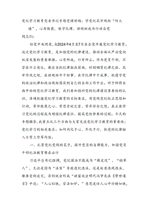 党纪学习教育党委书记专题党课：《学党纪筑牢规矩“防火墙”心存敬畏使守纪律、讲规矩成为行动自觉》.docx