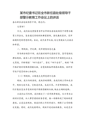 某市纪委书记在全市新任县处级领导干部警示教育工作会议上的讲话.docx