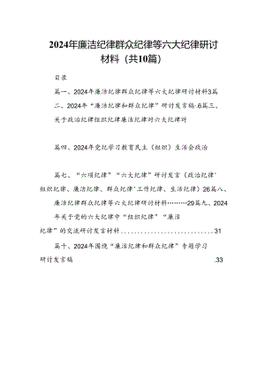 2024年廉洁纪律群众纪律等六大纪律研讨材料10篇（详细版）.docx