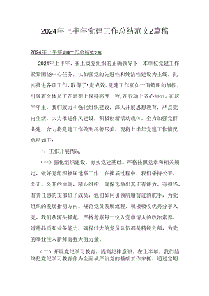 2024年上半年党建工作总结范文2篇稿.docx