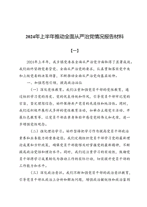 （八篇）2024年上半年推动全面从严治党情况报告材料.docx