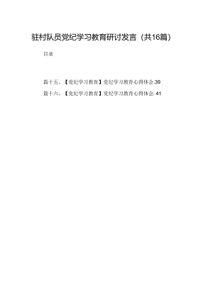 （16篇）驻村队员党纪学习教育研讨发言（最新版）.docx
