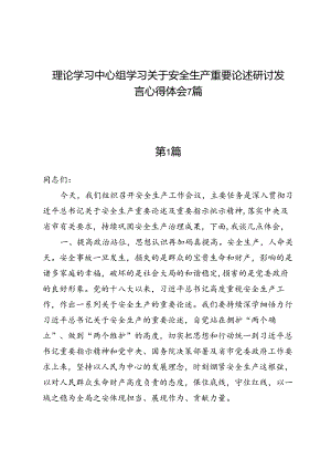 理论学习中心组学习关于安全生产重要论述研讨发言心得体会7篇.docx
