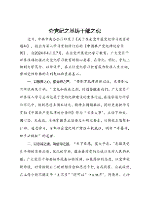 研讨发言：夯党纪之基 铸干部之魂.docx