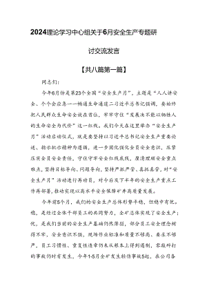（8篇）2024理论学习中心组关于6月安全生产专题研讨交流发言.docx