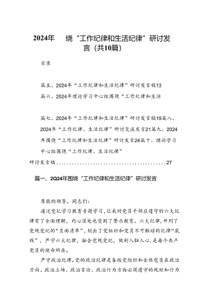 2024年围绕“工作纪律和生活纪律”研讨发言10篇（最新版）.docx