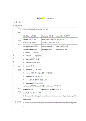 Unit1 Living well语言和课文要点及练习.docx