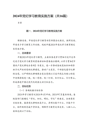 （16篇）2024年党纪学习教育实施方案（合辑）.docx