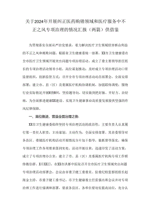关于2024年开展纠正医药购销领域和医疗服务中不正之风专项治理的情况汇报（两篇）供借鉴.docx