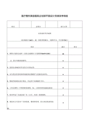 医疗整形美容医院企划部平面设计员绩效考核表.docx