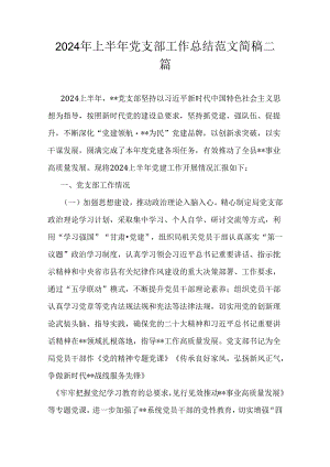2024年上半年党支部工作总结范文简稿二篇.docx