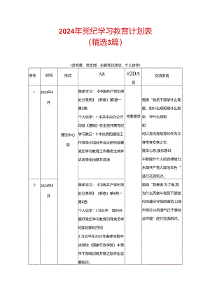 2024年党纪学习教育计划表.docx