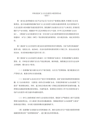 中阳县驻矿五人安全监管小组管理办法（试行）.docx