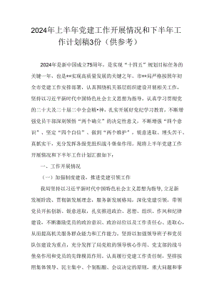2024年上半年党建工作开展情况和下半年工作计划稿3份（供参考）.docx
