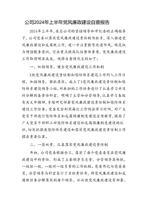 国企2024年上半年党风廉政建设自查报告.docx
