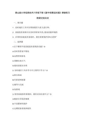 泰山版小学信息技术六年级下册《家中场景实时通》课堂练习及课文知识点.docx