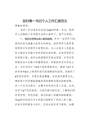 驻村第一书记个人工作汇报总结述职报告.docx