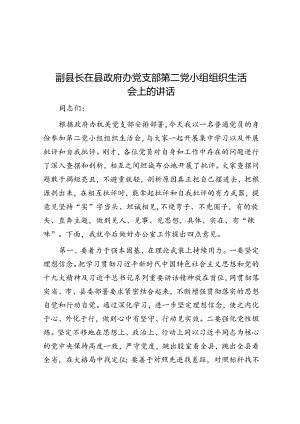副县长在县政府办党支部第二党小组组织生活会上的讲话.docx