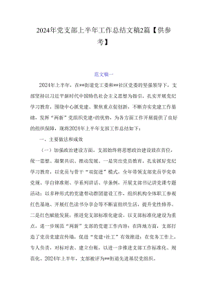 2024年党支部上半年工作总结文稿2篇【供参考】.docx