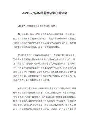 2024中小学教师暑假培训心得体会.docx
