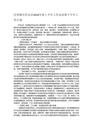 区供销合作总社2024年度上半年工作总结和下半年工作计划.docx