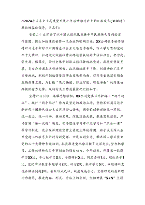 在2024年国企高质量发展半年总结推进会上的汇报发言（3108字）.docx