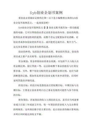 Syb创业企划书案例.docx