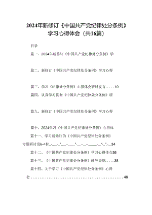 （16篇）2024年新修订《中国共产党纪律处分条例》学习心得体会范文.docx