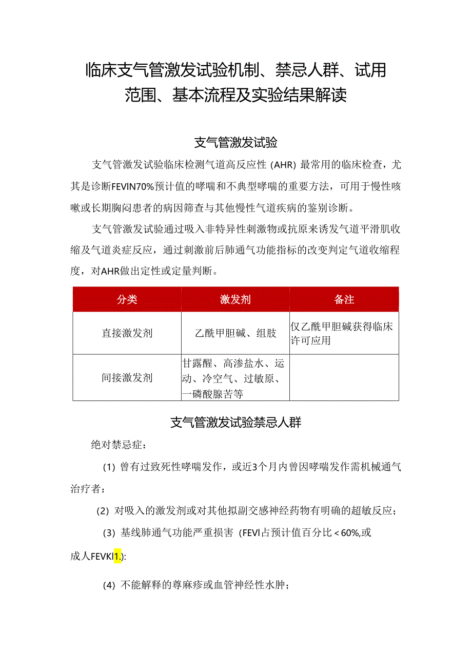 临床支气管激发试验机制、禁忌人群、试用范围、基本流程及实验结果解读.docx_第1页