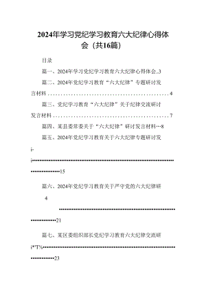 （16篇）2024年学习党纪学习教育六大纪律心得体会专题资料.docx