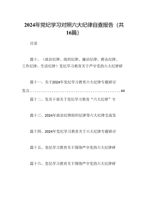 （16篇）2024年党纪学习对照六大纪律自查报告合计资料.docx