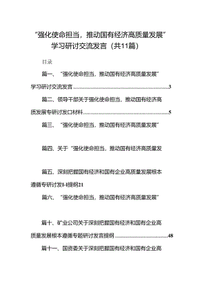 “强化使命担当推动国有经济高质量发展”学习研讨交流发言11篇（精选版）.docx