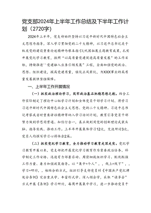 党支部2024年上半年工作总结及下半年工作计划（2720字）.docx