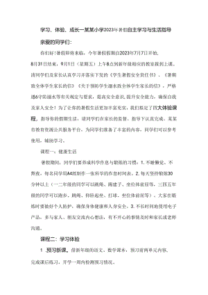 学习、体验、成长--某某小学2023年暑假自主学习与生活指导.docx