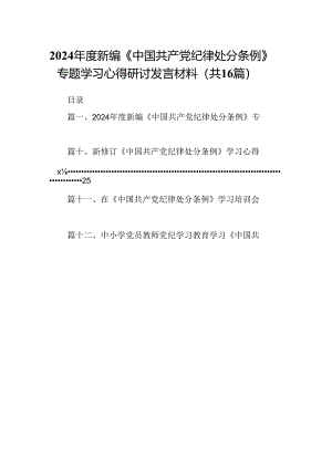 （16篇）2024年度新编《中国共产党纪律处分条例》专题学习心得研讨发言材料汇编.docx