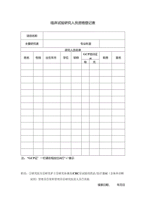 临床试验研究人员资格登记表.docx