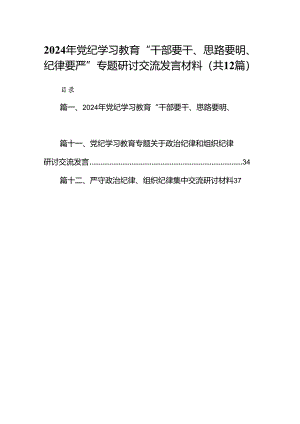2024年党纪学习教育“干部要干、思路要明、纪律要严”专题研讨交流发言材料12篇（精选版）.docx