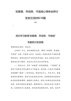 知敬畏、存戒惧、守底线心得体会研讨发言交流材料16篇.docx