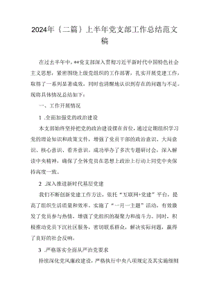 2024年｛二篇｝上半年党支部工作总结范文稿.docx
