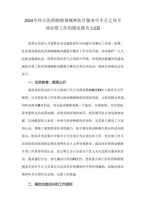 2024年纠正医药购销领域和医疗服务中不正之风专项治理工作的情况报告文2篇.docx