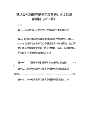 某纪委书记在党纪学习教育研讨会上的发言材料（共13篇）.docx