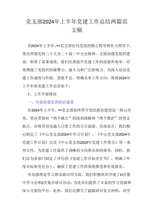 党支部2024年上半年党建工作总结两篇范文稿.docx