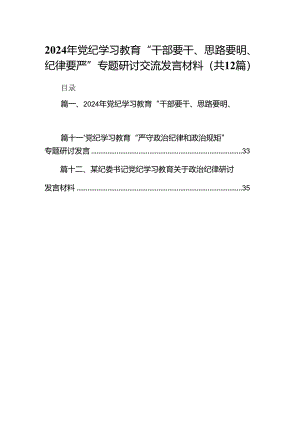 2024年党纪学习教育“干部要干、思路要明、纪律要严”专题研讨交流发言材料12篇（详细版）.docx