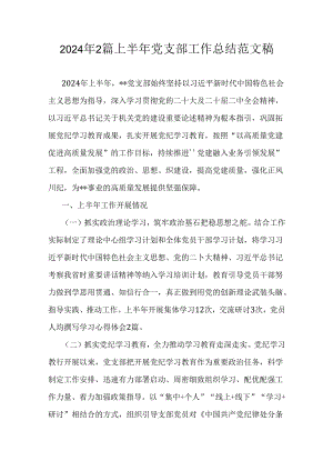 2024年2篇上半年党支部工作总结范文稿.docx