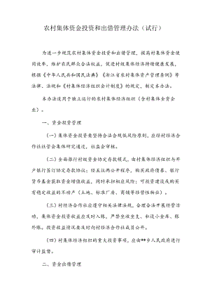 农村集体资金投资和出借管理办法.docx
