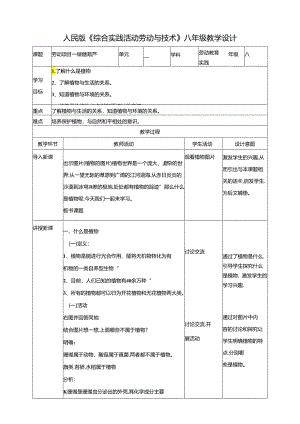 人民版综合实践活动劳动与技术八上 1.1 认识植物 教学设计.docx