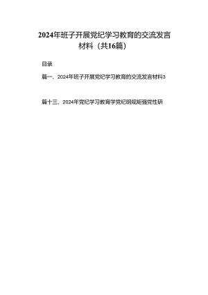 2024年班子开展党纪学习教育的交流发言材料（共16篇）.docx