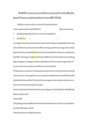 SARS Coronavirus 3b Accessory Protein Modulates Transcriptional Activity of RUNX1b.docx