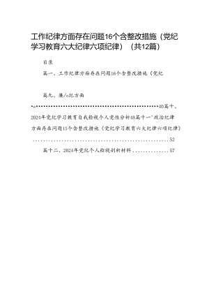 工作纪律方面存在问题12个含整改措施（党纪学习教育六大纪律六项纪律）12篇供参考.docx